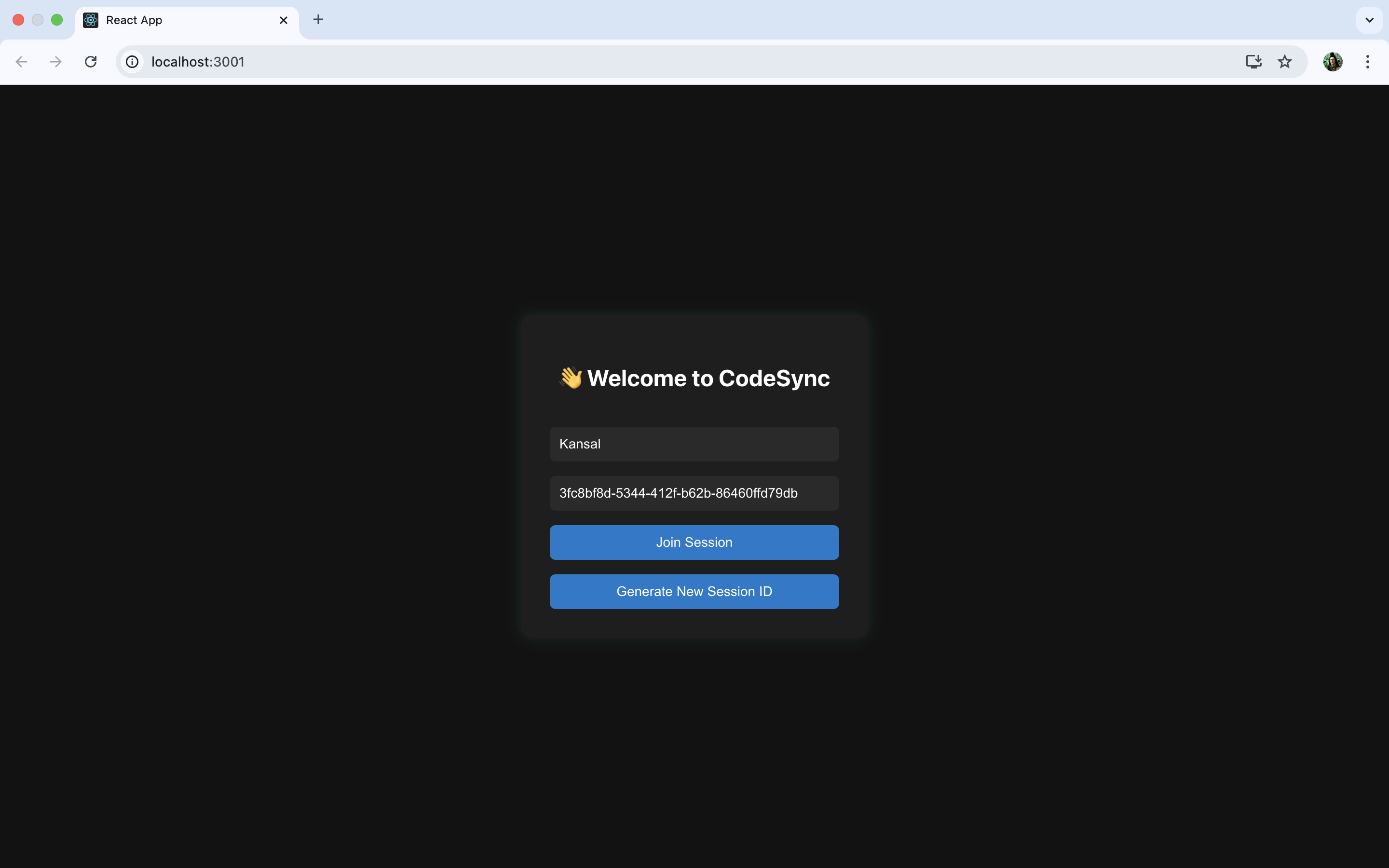 CodeSync Welcome Screen